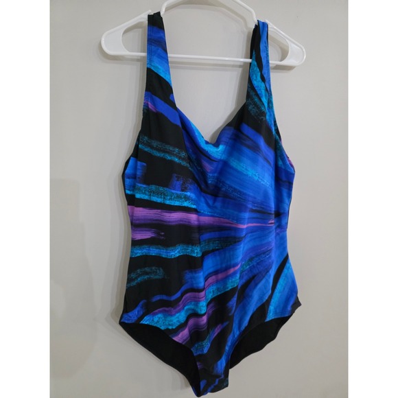 FULLFITALL Womens Abstract Print One Piece Swimsuit Plus Size 24 Slimming - Picture 1 of 12